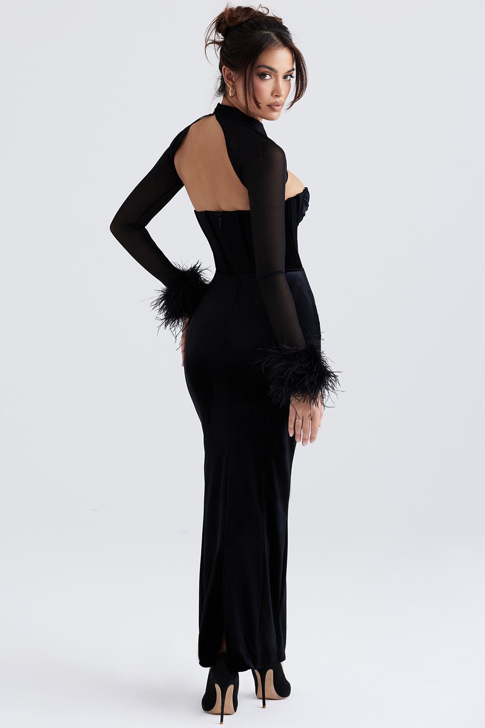 TIAZA BLACK VELVET MAXI DRESS